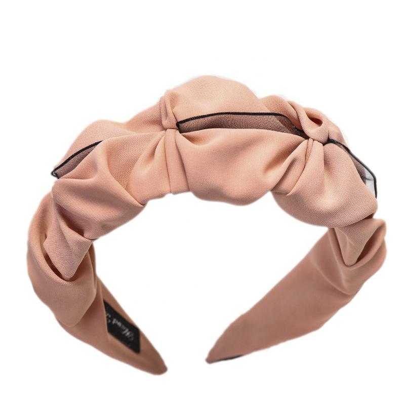 Peach Ruched Headband with black mesh